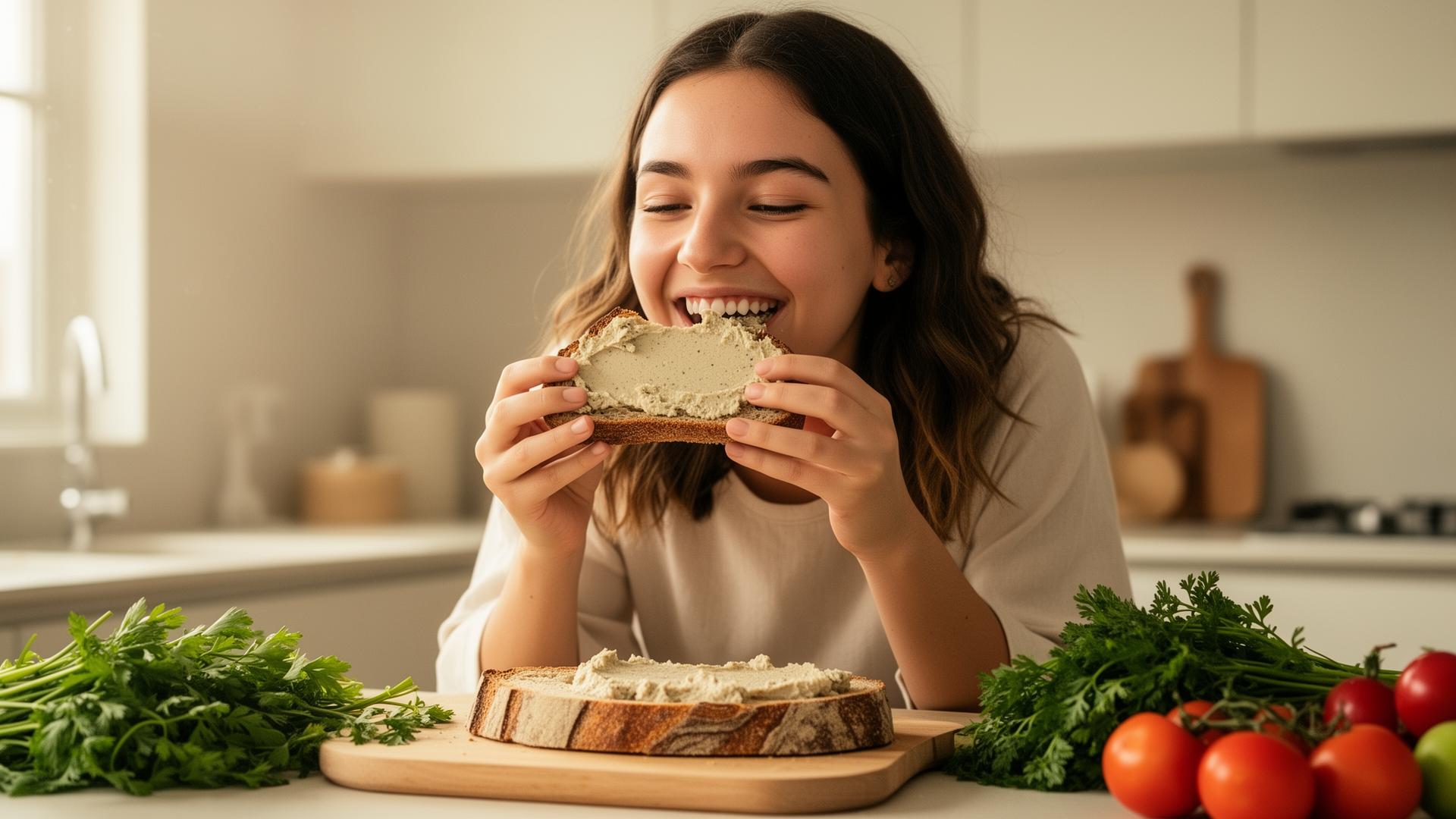 Lifestyle · vrouw eet plantaardige spread